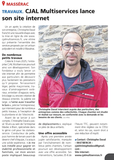 photo d'un article des Infos du Pays de Redon sur l'entreprise cjal multiservices